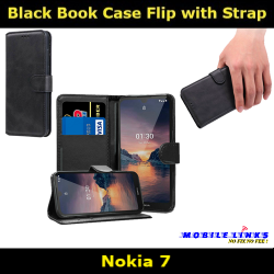 Black Book Case Flip with Strap For Nokia 7 TA-1041 Slim Fit Look